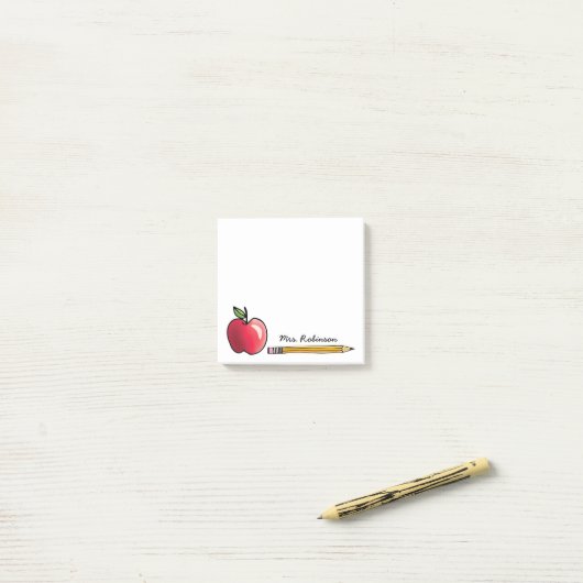 Personalisierter Lehrer für Apfel und Bleistift 3 Post-it Klebezettel (Auf Schreibtisch)