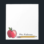 Personalisierter Lehrer für Apfel und Bleistift 5, Notizblock<br><div class="desc">Ein roter Apfel und ein Stift,  zusammen mit einem Namen,  um die Gestaltung dieser Schule themed Notizblock. Gutes Geschenk für einen Lehrer oder Schüler!</div>