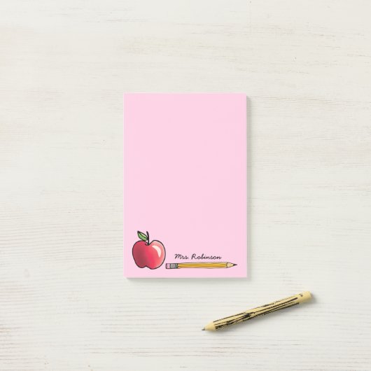 Personalisierter Lehrer für Apfel und Bleistift Pi Post-it Klebezettel (Auf Schreibtisch)