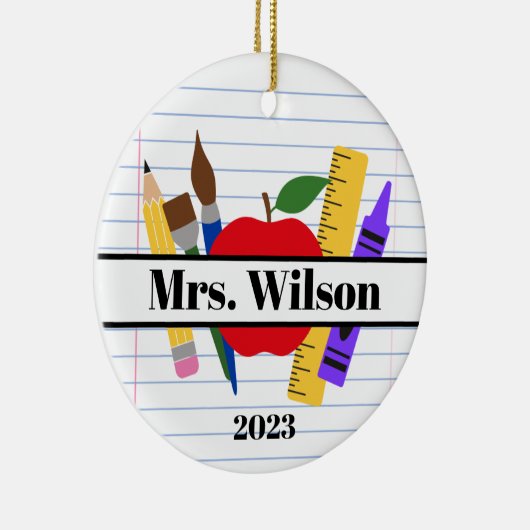 Personalisierter Lehrer Geschenk Apple Ruler Stift Keramik Ornament (Rechts)
