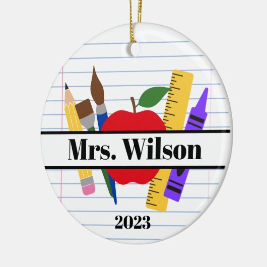 Personalisierter Lehrer Geschenk Apple Ruler Stift Keramik Ornament (Links)