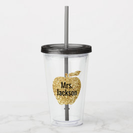 Personalisierter Lehrer-GoldImitat-Glitzer Apple Acryltrinkbecher