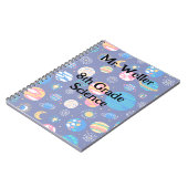 Personalisierter Lehrer mit Planeten auf marinebla Notizblock (Linke Seite)