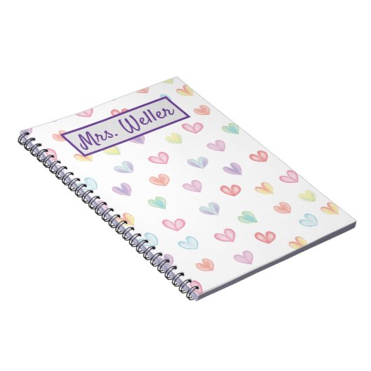 Personalisierter Lehrer mit Wasserfarbenherzen Notizblock (Rechte Seite)