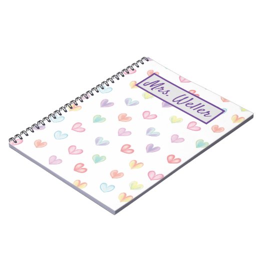 Personalisierter Lehrer mit Wasserfarbenherzen Notizblock (Linke Seite)