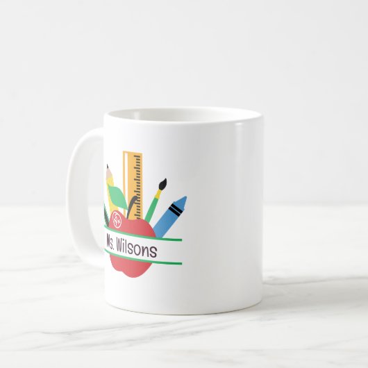 Personalisierter Lehrer Name Apple Klassenzimmer Kaffeetasse (Vorderseite Links)