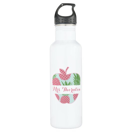 Personalisierter Lehrer Preppy Ananas-Apples Trinkflasche (Vorderseite)