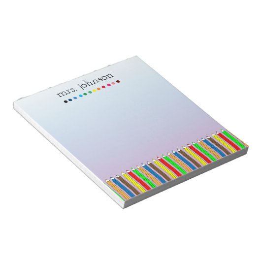 Personalisierter Lehrer Rainbow-Bleistift-Notepad Notizblock (angewinkelt)
