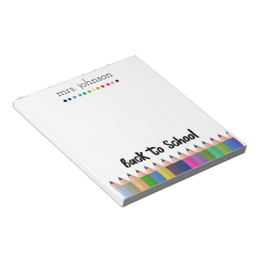 Personalisierter Lehrer Rainbow-Bleistift-Notepad Notizblock (angewinkelt)