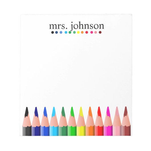 Personalisierter Lehrer Rainbow-Bleistift-Notepad Notizblock (Vorderseite)