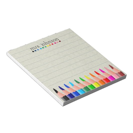 Personalisierter Lehrer Rainbow-Bleistift-Notepad Notizblock (angewinkelt)