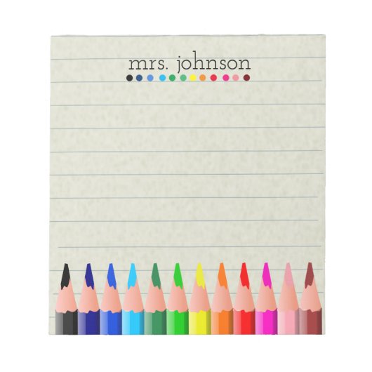 Personalisierter Lehrer Rainbow-Bleistift-Notepad Notizblock (Vorderseite)