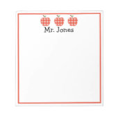 Personalisierter Lehrer Red Apple Gingham Kariert Notizblock (Vorderseite)