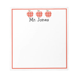 Personalisierter Lehrer Red Apple Gingham Kariert Notizblock