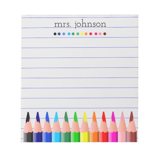 Personalisierter Lehrer Regenbogenstift Notizblock (Vorderseite)