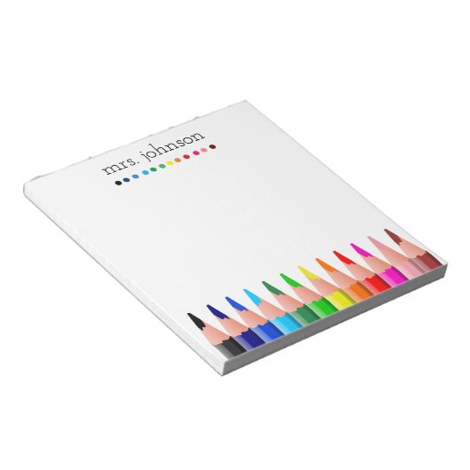 Personalisierter Lehrer Regenbogenstift Notizblock (angewinkelt)