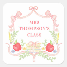 Personalisierter Lehrer | Wappen im Klassenzimmer Quadratischer Aufkleber