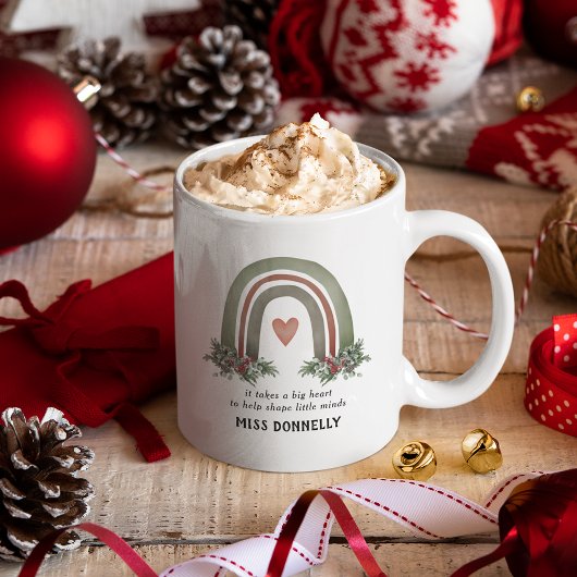Personalisierter Lehrer Weihnachts-Regenbogen Kaffeetasse