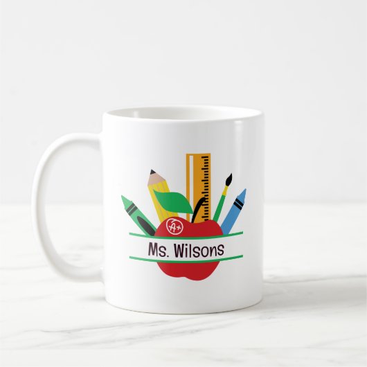 Personalisierter Lehrername Apfel Klassenzimmer Kaffeetasse (Links)