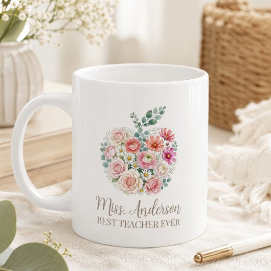 Personalisierter Lehrername Floral Apple Kaffeetasse
