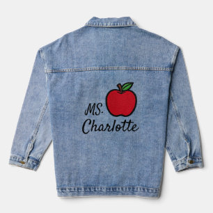 Personalisierter Lehrername Roter Apfel Viertel Jeansjacke