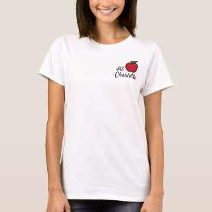 Personalisierter Lehrername Roter Apfel Viertel T-Shirt