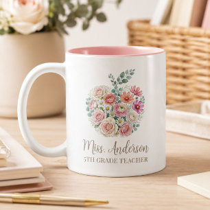 Personalisierter Lehrername und Klassenstufe Flora Zweifarbige Tasse