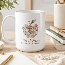 Personalisierter Lehrername und Titel Floraler Apf Kaffeetasse