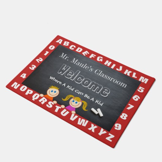 Personalisierter Lehrerunterricht Alphabet Empfang Fußmatte (Schrägansicht)