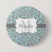 Personalisierter Leopard-Druck-blauer und grauer Button (Vorderseite)