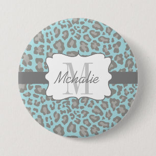 Personalisierter Leopard-Druck-blauer und grauer Button