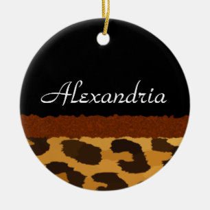 Personalisierter Leopard-Druck-frohe Weihnachten Keramikornament