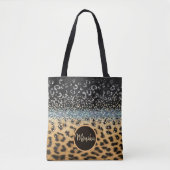 Personalisierter Leopard Glamour Glitzer Agate Tasche (Vorderseite)