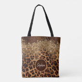 Personalisierter Leopard Glamour Glitzer Agate Tasche (Rückseite)