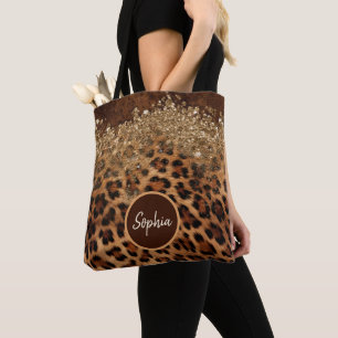 Personalisierter Leopard Glamour Glitzer Agate Tasche