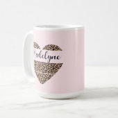 Personalisierter Leopard Heart Pink Tall Kaffee Ta Kaffeetasse (Vorderseite Links)