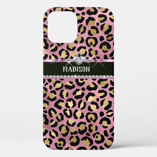 Personalisierter Leopard Pink Black Diamond Case-Mate iPhone Hülle (Rückseite)