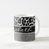 Personalisierter Leopard Print Glitzer Kaffeemasch Kaffeetasse (VorderseiteRechts)