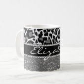 Personalisierter Leopard Print Glitzer Kaffeemasch Kaffeetasse (Vorderseite Links)