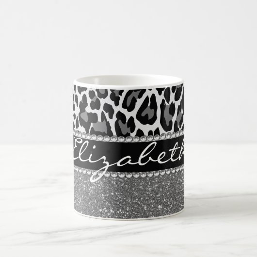 Personalisierter Leopard Print Glitzer Kaffeemasch Kaffeetasse (Mittel)