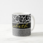 Personalisierter Leopard Print Glitzer Kaffeetasse (VorderseiteRechts)