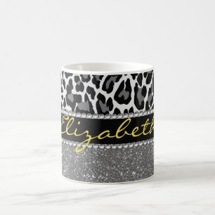 Personalisierter Leopard Print Glitzer Kaffeetasse