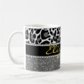 Personalisierter Leopard Print Glitzer Kaffeetasse (Links)