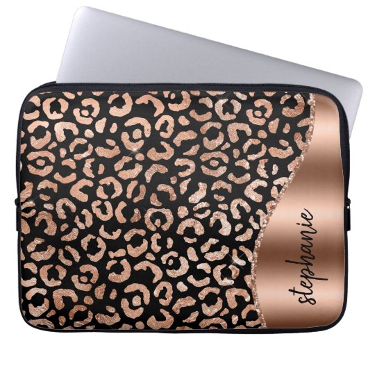 Personalisierter Leopard Spots Rose Gold Schwarz Laptopschutzhülle (Vorderseite)