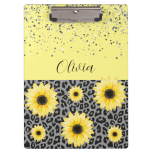 Personalisierter Leopard und Sonnenblumen Zwischen Klemmbrett