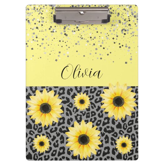 Personalisierter Leopard und Sonnenblumen Zwischen Klemmbrett (Vorderseite)
