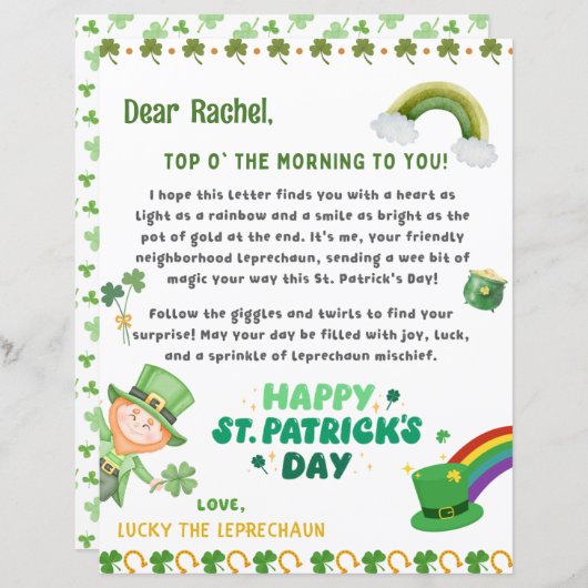 Personalisierter Leprechaun-Brief von St. Patrick (Vorne/Hinten)
