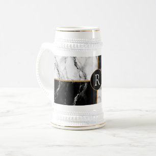 Personalisierter Letter Beer Stein Schwarz-weißer  Bierglas