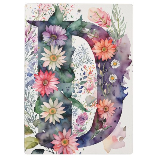 Personalisierter Letter D Floral Watercolor-Lehrer Klemmbrett (Rückseite)
