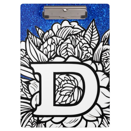 Personalisierter Letter D Glitzer Floral Tattoo Sc Klemmbrett (Vorderseite)